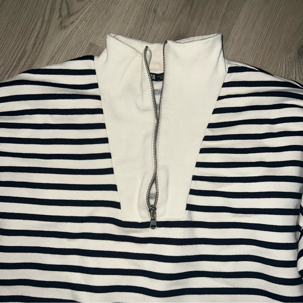ZARA Striped Half-Zip Sweatshirt – Size L | Cotton Blend Pullover - Picture 13 of 15
